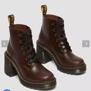 Dr. Martens Brown Leather Combat Boots with Chunky Heel
